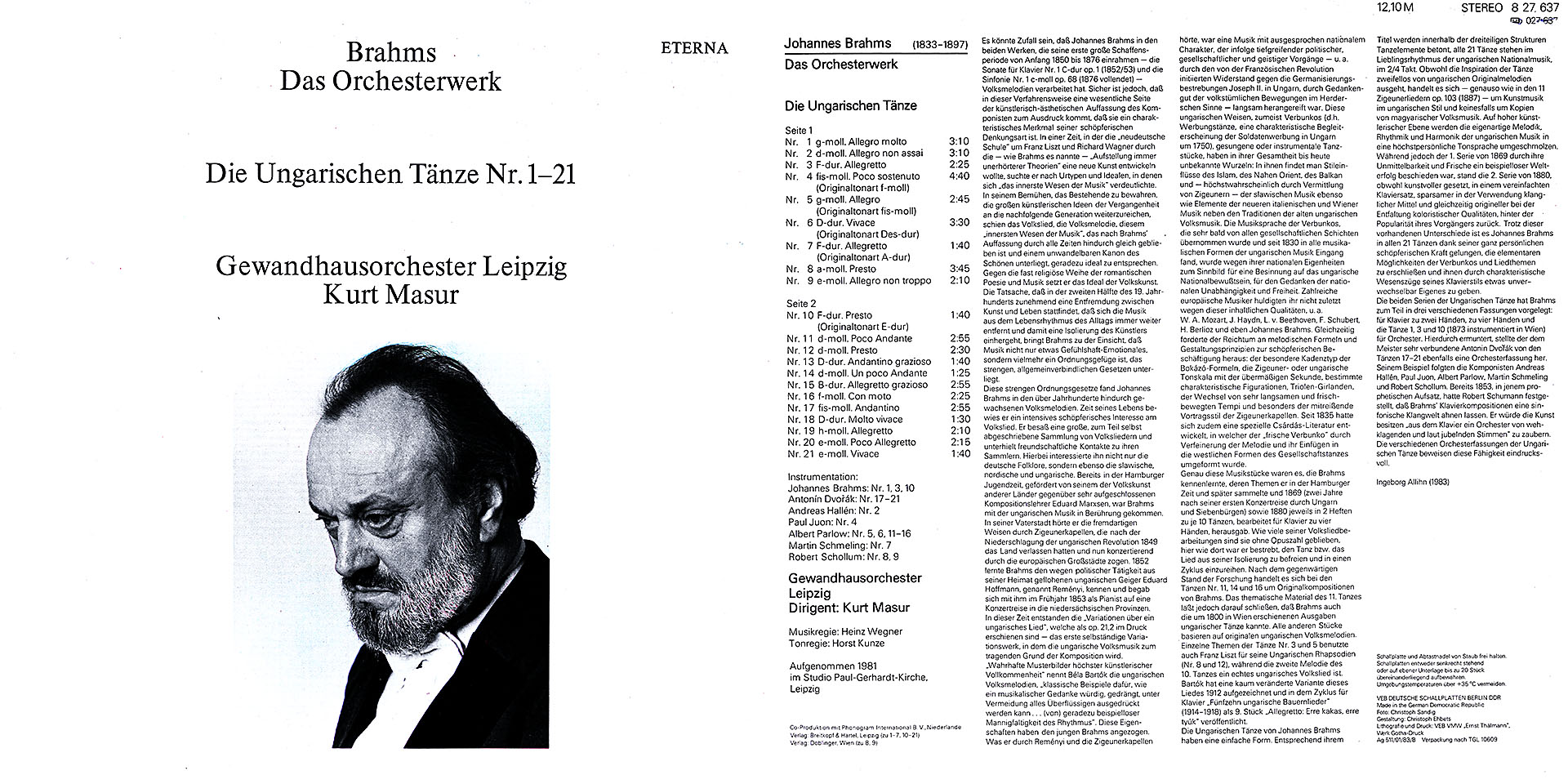 Brahms - Das Orchesterwerk - Ungarische Tänze Nr. 1 - 21 - Gewandhausorchester Leipzig - Dirigent Kurt Masur